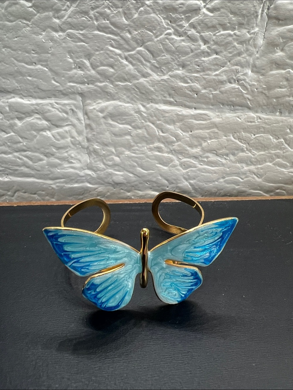 Blue Enamel Butterfly Cuff Bracelet